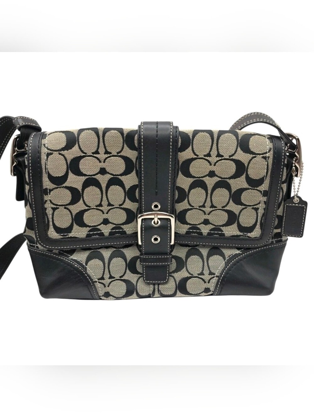 Y2K Coach Black and Ivory Signature Canvas Crossbody Bag 2000s